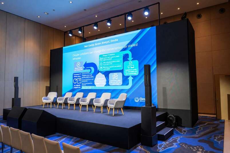 Canalys Forum EMEA 2026 session with content on the stage LED screen