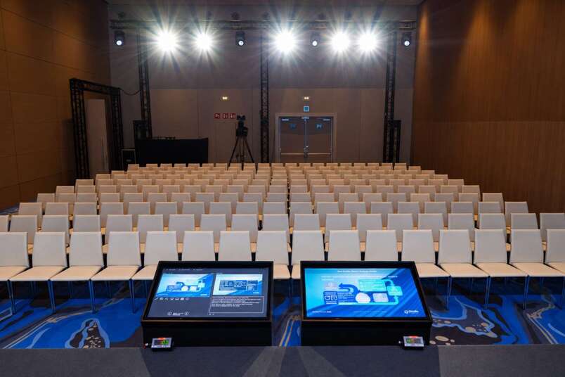 Stage return monitors for speakers facing the audience