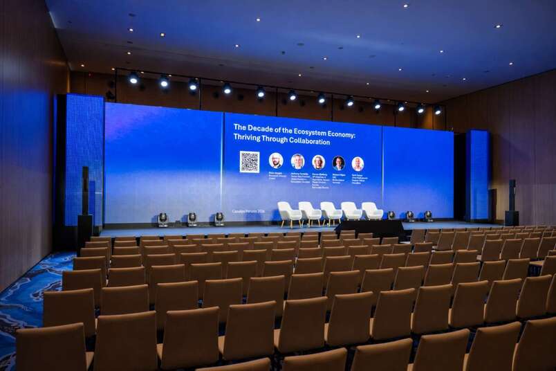 Canalys Forum EMEA 2026 panel in the plenary with LED screen